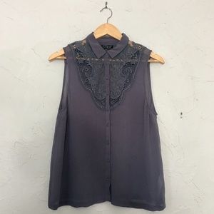 Topshop · Button-down Tank with Lace Detail